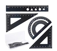 GHPKOTW Metallo Architetti Scala Righello Impostato 4 PCS Tecnico Tecnico Impostato, Matematica Geometria Attrezzo, Goniometro, Triangolare,Righello 15 cm Metallo,Con scatola portaoggetti
