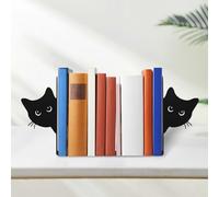 Ghshanog 2 Pezzi Fermalibri in Metallo, Supporto per Libri Decorativo a Forma di Gatto per Scaffali, Fermalibri Antiscivolo da 18 cm Nero per Casa, Ufficio, Biblioteca, Scuola (Full-face)