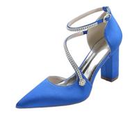 GHSIRUEU Scarpe col Tacco Donna Elegante Sandali Donna con Tacco a Punta Chiusa Cinturino alla Caviglia Scarpe da Sposa con Strass,Blu,36 EU