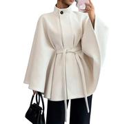 GHTRHSB Cappotto a Mantello con Maniche a Pipistrello per Donna Moda con Cintura Colletto Ritto Leggero Cappotto Poncho Autunno Inverno Elegante Giacca a Mantello, bianco, S