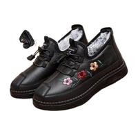 GHTRHSB Scarpe da donna in cotone spesso e caldo, antiscivolo, impermeabili, con motivo floreale, per attività all'aperto, per tutte le mamme di medie e anziane, vestibilità larga, per camminare, Nero