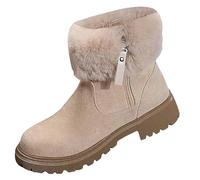 GHTRHSB Stivali da neve invernali da donna, stile retrò, con punta tonda, foderati in pelliccia sintetica, caldi, alla caviglia, in pelle scamosciata, con plateau, con cerniera laterale, Beige, 39.5
