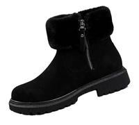 GHTRHSB Stivali da neve invernali da donna, stile retrò, con punta tonda, foderati in pelliccia sintetica, caldi, alla caviglia, in pelle scamosciata, con plateau, con cerniera laterale, Nero , 40.5