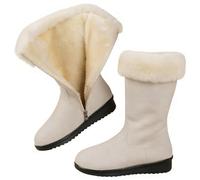 GHTRHSB Stivali lunghi da donna, morbidi e caldi, foderati in pelliccia, casual, invernali, vintage, in pelle scamosciata, antiscivolo, a metà polpaccio, con cerniera laterale, Beige, 37 EU