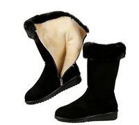 GHTRHSB Stivali lunghi da donna, morbidi e caldi, foderati in pelliccia, casual, invernali, vintage, in pelle scamosciata, antiscivolo, a metà polpaccio, con cerniera laterale, Nero , 39 EU