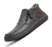 GHTRHSB Stivali ortopedici da uomo in pelle, alla moda, comodi, fatti a mano, con cerniera laterale, grigio, 39 2/3 EU