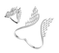 GHUNT Set di braccialetti con anelli e ali d'angelo, gioielli regolabili, regalo delicato per donne, placcato oro 18 carati, con zirconi e ali d'angelo, stile vintage, bianco