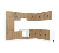 GHVBNMF 14 PEZZI Armadietto Cucina Porto Comodino Cucina Quercia Artisan | Set completo di mobili da cucina modulari da 14 pezzi in legno di quercia Artisan per una cucina strutturata.