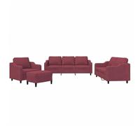 GHVBNMF 4 PEZZI DIVANO CON CUSCINO VINO SET DIVANO IN TESSUTO | Elegante set di sedute con poltrona, divano da 2, 3 posti e sgabello in rosso vinaccia. Ideale per il vostro salotto per