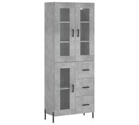 GHVBNMF Armadio alto in legno grigio cemento, 69,5 x 34 x 180 cm | Moderna vetrina con anta in vetro e piedini in metallo per soggiorno e corridoio. Offre molto spazio su spazi ristretti.
