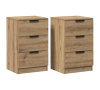 GHVBNMF Comodino 2 PZ Quercia Artisan 40x36x65 cm Materiale Legno | Pratico set di 2 tavolini per camera da letto con 3 cassetti per una conservazione ordinata e una portata di 60 kg.