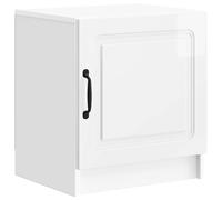 GHVBNMF Comodino bianco lucido, 43 x 34,5 x 47 cm, con anta, in legno | Armadietto compatto per camera da letto con pratico spazio dietro l'anta girevole e maniglia nera.