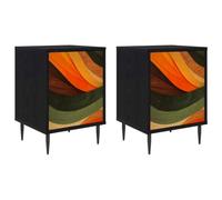 GHVBNMF Comodino BONN, set da 2 pezzi, nero, effetto rovere, 36 x 33 x 51 | Comodino compatto per camera da letto con 2 ante, motivo decorativo e piedini rialzati per una buona circolazione dell'aria.