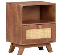 GHVBNMF Comodino in legno massiccio di mango, con cassetto, 40 x 30 x 50 cm | Comodino compatto per la vostra camera da letto in vero legno con intreccio naturale e ripiano aggiuntivo per libri.