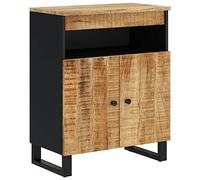 GHVBNMF Credenza 60 x 33 x 75 cm, in legno massiccio di mango, armadio a 2 | Credenza compatta in vero legno per soggiorno e corridoio, con robusta struttura in metallo e protezione antiribaltamento.