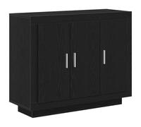 GHVBNMF Credenza nera effetto rovere, 92 x 35 x 75 cm, comò a 3 ante | Armadietto versatile per soggiorno e sala da pranzo, porta ordine con spaziosi scomparti dietro le ante a filo.