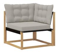 GHVBNMF Divano angolare da esterno in legno di acacia, modulare da giardino | Espandi il tuo patio con questo divano angolare modulare in legno di acacia con cuscini grigio chiaro per esterni.