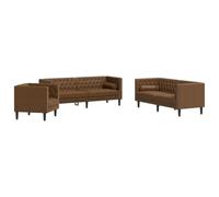 GHVBNMF Divano Chesterfield 3 pezzi con cuscino marrone | Mobili imbottiti dal design elegante per il tuo soggiorno, con quattro cuscini per il collo abbinati per un maggiore comfort