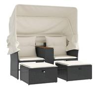 GHVBNMF Divano da giardino a 2 posti con tetto e 2 sgabelli, in polyrattan | Isola parasole flessibile con tettuccio parasole estensibile, ripiano in legno pieghevole e sgabelli ripiegabili per terrazza