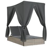 GHVBNMF Doppio lettino prendisole con tetto e tende, in polyrattan grigio | Lettino da giardino per due persone per terrazza e giardino, schienale regolabile in 4 posizioni con cuscini spessi e
