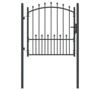 GHVBNMF EMMEN - Cancello da giardino con punte, arco, grigio, 104 x 157 cm | Robusto cancello per giardino e terrazza verniciato a polvere con serratura, due pali e chiavi per il fissaggio della