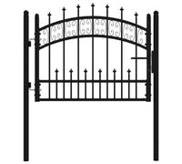 GHVBNMF KAMPEN - Cancello da giardino in acciaio con pali, nero | Cancello robusto per terrazza e cortile: arco curvo con serratura e tre chiavi per proteggere l'accesso.