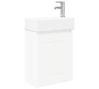 GHVBNMF Lavabo da bagno con rubinetto, in ceramica, bianco, 4 pezzi | Mobile da parete salvaspazio per WC degli ospiti con cerniera intercambiabile, scarico pop-up e ceramica di facile