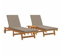 GHVBNMF Lettino prendisole con tavolo, in legno massello di acacia, da | Set completo per esterni in legno di acacia con lettino regolabile, tavolino e cuscino per giardino e terrazza.