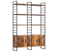 GHVBNMF Libreria in legno anticato massiccio, 4 ripiani, 124 x 30 x 180 cm | Stabile scaffale dal design industriale in metallo e vero legno con ante e scomparti, ideale per il vostro soggiorno