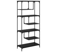 GHVBNMF Libreria nera effetto rovere, 81 x 36 x 176 cm, 6 ripiani | Stabile scaffale dal design industriale in legno e metallo per soggiorno e ufficio a casa, con portata di 140 kg.