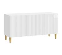 GHVBNMF Mobile basso per TV, bianco lucido, 99 x 34,5 x 50 cm, in legno | Armadio multimediale compatto con 3 ante girevoli per soggiorno e camera da letto. Offre molto spazio su 99 cm di larghezza.