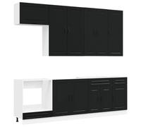 GHVBNMF Mobile da cucina Porto, 8 pezzi, in legno, colore nero | Spazioso set di 8 mobili per la tua cucina con piedini regolabili e robusto fissaggio a parete dal design moderno.