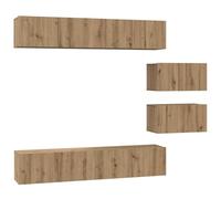 GHVBNMF Mobile TV a parete, 6 pezzi, mobile basso in rovere Artisan | Lo scaffale modulare sospeso per soggiorno e ufficio domestico offre spazio chiuso per ricevitori e accessori multimediali.