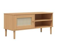 GHVBNMF Mobile TV SENJA marrone, 106 x 40 x 49 cm, effetto rattan, legno di | Elegante mobile basso per il soggiorno: con 3 scomparti, porta in polyrattan in stile bohémien e finitura laccata UV.