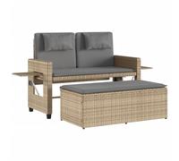 GHVBNMF Panca da giardino 2 in 1 con sgabello e cuscino, in polyrattan | Divano letto trasformabile per terrazza e giardino con schienale regolabile e ripiani pieghevoli sui braccioli.