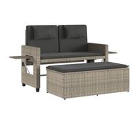 GHVBNMF Panca da giardino 2 in 1 con sgabello e cuscino, in polyrattan | Panca regolabile a 2 posti in rattan con sgabello estensibile e ripiani pieghevoli per giardino, terrazza e balcone.