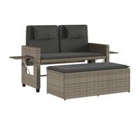 GHVBNMF Panca da giardino 2 in 1 con sgabello e cuscino, in rattan | Il divano regolabile a 2 posti si trasforma rapidamente in una sdraio per balcone, terrazza o giardino con tavoli pieghevoli.