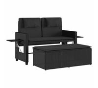 GHVBNMF Panca da giardino 2 in 1 in polyrattan nero con sgabello | Divano flessibile a 2 posti per giardino e terrazza con sgabello estensibile, tavolo pieghevole e schienale regolabile.