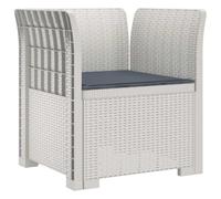 GHVBNMF Poltrona da giardino effetto rattan con cuscino in polipropilene, 1 | Comoda poltrona singola in polipropilene per terrazze, balconi e giardini d'inverno. Cuscino grigio chiaro incluso.