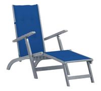 GHVBNMF Sedia a sdraio in legno con cuscino blu, in acacia, pieghevole | Lettino da giardino ergonomico in vero legno con imbottitura spessa per terrazza, balcone e tempo libero all'aperto.