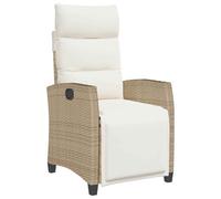GHVBNMF Sedia da giardino regolabile con tavolino in polyrattan beige | Comoda sedia a sdraio con tavolo pieghevole e cuscini spessi per ore di relax sulla terrazza.