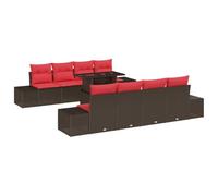 GHVBNMF Set da 6 pezzi, divano da giardino modulare da 8 posti, marrone e | Divano angolare in rattan flessibile per terrazze e veranda con tavolo da pranzo in vetro regolabile in altezza per otto