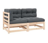 GHVBNMF Set da giardino da 2 pezzi, con cuscino, in legno massello di pino | Divano modulare in 2 pezzi in legno non trattato con cuscini spessi color antracite per terrazza e balcone.