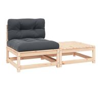 GHVBNMF Set da giardino da 2 pezzi con cuscino, in legno massello di pino | Salotto modulare in legno non trattato con cuscini color antracite. Completa il tuo paesaggio di seduta in terrazza e balcone