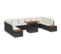 GHVBNMF Set da pranzo da giardino, 11 pezzi, in polyrattan, colore nero e | Set modulare in rattan con pratico spazio sotto le sedute, per terrazze e giardini, con imbottiture.