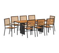 GHVBNMF Set da pranzo da giardino, 9 pezzi, in polyrattan con acacia, nero | Elegante set da terrazza per 8 persone con pregiato legno di acacia e robusto intreccio per una piacevole cena all'aperto.