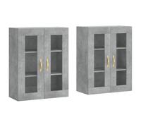 GHVBNMF Set di 2 armadi da parete in legno e vetro, 69,5 x 34 x 90 cm | Elegante set di 2 armadi sospesi con ante in vetro per soggiorno e corridoio. Massimizza lo spazio grazie al montaggio a