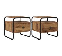 GHVBNMF Set di 2 comodini in legno anticato, 40 x 39,5 x 40 cm | Pratico set da 2 pezzi per la camera da letto con spazioso cassetto, ripiano aperto e piedini che non danneggiano il