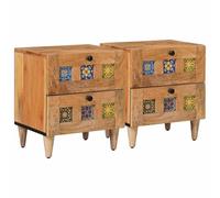 GHVBNMF Set di 2 comodini in legno massiccio di mango naturale, 40 x 33 x | Comodino compatto con 2 cassetti e retro raffinato per la tua camera da letto in stile rustico rustico.