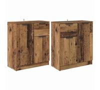GHVBNMF Set di 2 credenze effetto legno anticato, 60 x 30 x 70 cm, comò in | Due armadietti compatti con cassetto e ante per sala da pranzo e cucina, offrono uno spazio di archiviazione versatile.